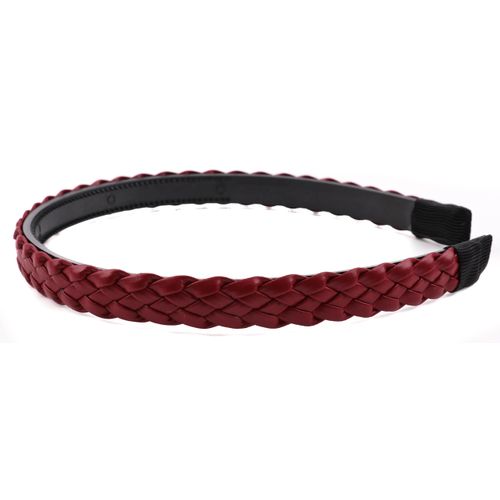 Mytoptrendz® Slim Narrow Headband PU Leather Flat Braid Plaited Alice Band with Non Slip Teeth Grip Women Girls With Non Slip Teeth Grip Slim Hairband (Burgundy)