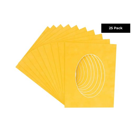 CountryArtHouse Bright Yellow Acid Free 7x9 Oval Picture Frame Mat with White Core Bevel Cut for 5x6 Pictures - Fits 7x9 Frame - Pack of 25 Matboard Show Kits with Acid Free Backings & Clear Bags