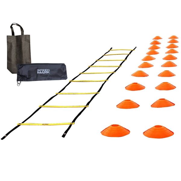 SPEEDMARK SP-2000 Flashing Speed (Video Manual Included) Ladder Training Marker Cone Connectable (5 m (Yellow) + 20 Cones (Orange)