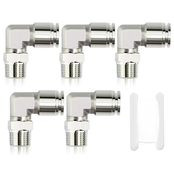 TAILONZ PNEUMATIC PL10-02 2pcs Nickel Plated Male Elbow 0.4 inch (10 mm) Pipe Outer Diameter x 1/4 PT Male Thread 90 Degree Push Connection Pipe Fitting