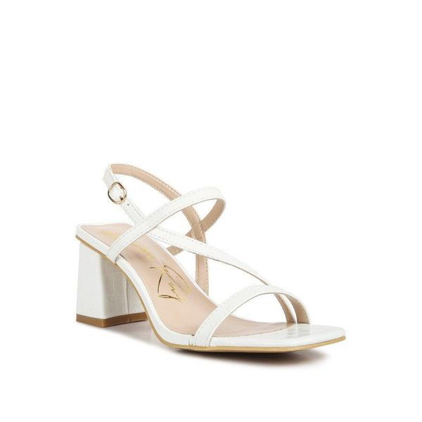 EFFIEO Croc Texture Block Heel Sandals - Off White / 10