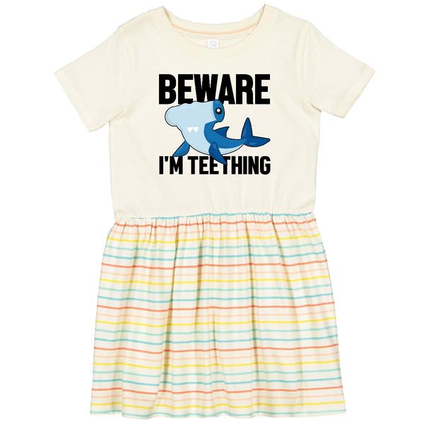 inktastic Beware I'm Teething with Hammerhead Shark Toddler Dress 5-6 Natural with Stripes 29528