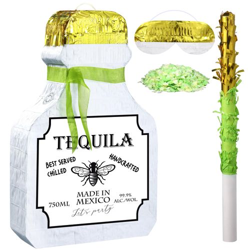 Panelee Adult Pinata with Stick Tassel Blindfold Confetti Beer Mug Pinatas Champagne Whisky Tequila Bottle Pinata Set for Adult Women Men Bachelor Birthday Wedding Anniversary Party (Tequila)