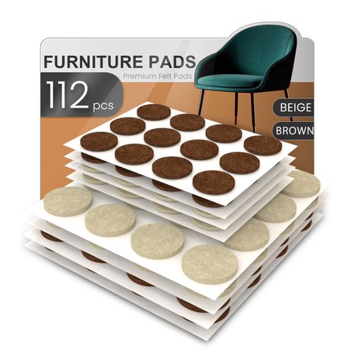 YOESSA 112 PCS Felt Furniture Pads, Chair Leg Floor Protectors, Furniture Sliders for Hardwood Floors, Cabinet Bumpers, Anti Scratch, Reduce Noise(Brown & Beige)