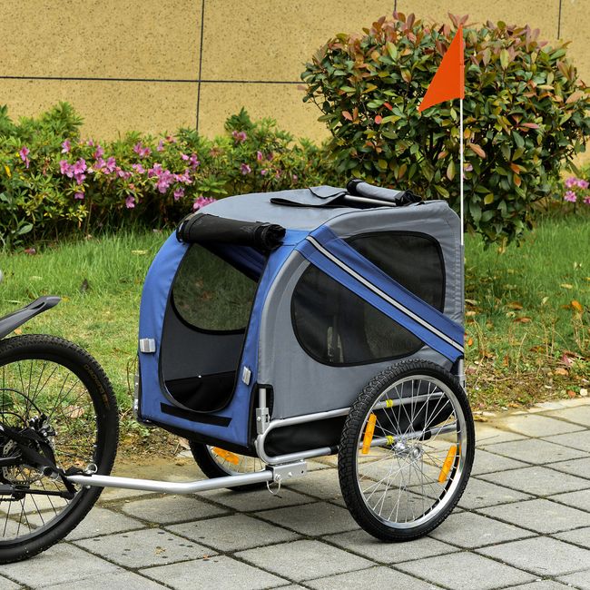 Fold Up Pet Bicycle Cargo Trailer for Dogs & Cats Steel Frame Oxford, Blue