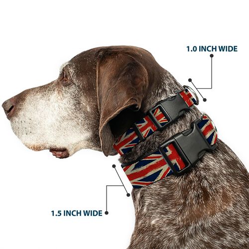 Buckle-Down Plastic Clip Collar - United Kingdom Flags Distressed Painting - 1.5" Wide - Fits 18-32" Neck - Large
