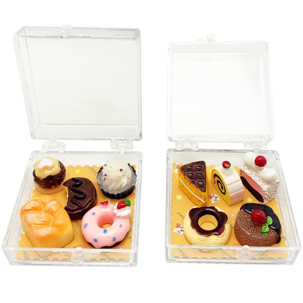 PRETTYLIFE 12Pieces Miniature Dollhouse Food Kit Cute 1:12 Mini Cakes Donuts Toast Dessert Kitchen Scene Accessories Micro Landscape Decoration with Acrylic Storage Box