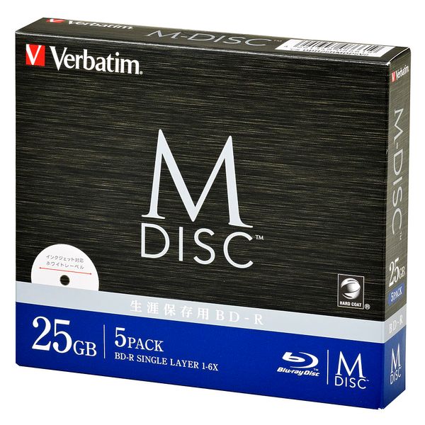 Verbatim DBR25RMDP5V2 M-DISC BD-R Long-term Storage, 1-Time Recording, 1-6x Speed, 25GB, 5 Sheets/White Label, Blu-ray Disc