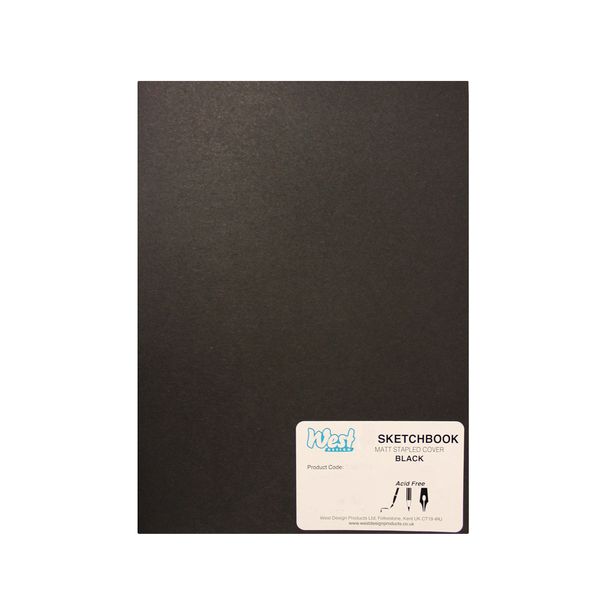 West Design - A5 Sketchbook, 140gsm, 40 White Pages, Stapled Laminated Black Cover, Crisp, Acid Free Plain, Blank Paper, Sketch, Draw, Journal, Scrapbook, Drawing Pad, Notebook, Home, Art Supplies