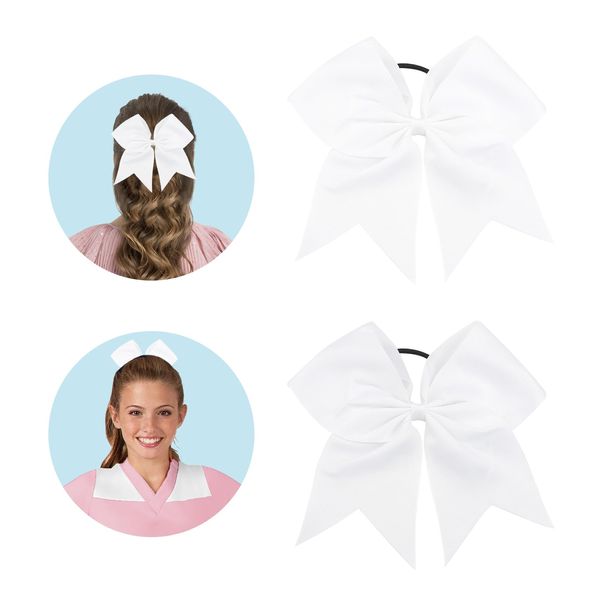 Cheer Bows, White Cheer Bows for Cheerleaders,White Hair Bow Large 2 Pcs 8 Inch Bows for Girls,Softball Cheerleader Bows,Ponytail Holder Bow Scrunchies School Sports Cheerleading Bows Hair Accessories