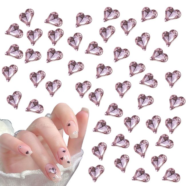 Heart Nail Stone, Set of Approximately 30, Heart Nail Parts, 3D, Large, Plump Heart Stone, Glitter, Glass Stone, Crystal, Nail Art, Deco Parts, Jewelry Parts (Pink)