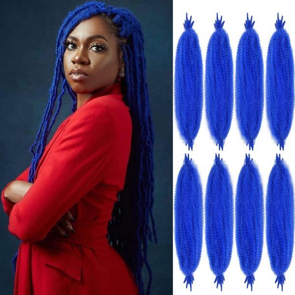 Afro Twist Hair 24 Inch 8Packs, Springy Afro Twist Hair Pre Fluffed Spring Twist Hair Pre Stretched Wrapping Hair for Soft Locs Hair Extensions (24 Inch (Pack of 8), Blue#)