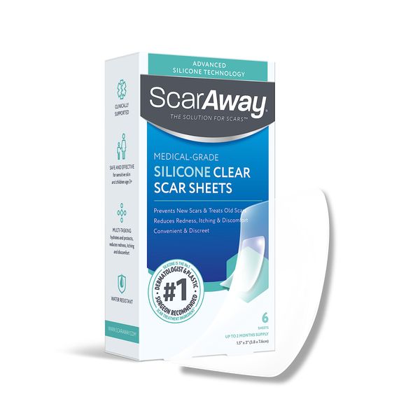 ScarAway Clear Silicone Scar Sheets, White, 6 Count