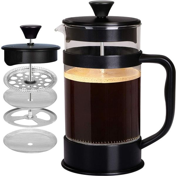 French Espresso Maker Squeeze Press 32oz Triple Filters 8 Coffee Tee Cups Maker