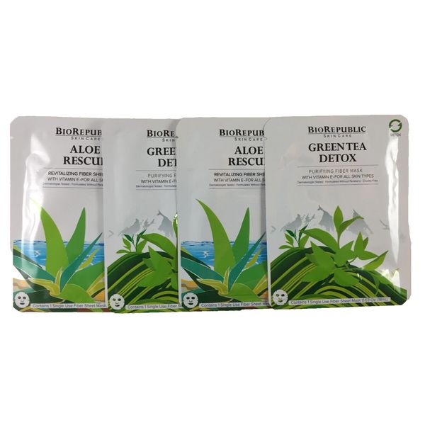 4X BioRepublic Face Masks 2 Aloe Rescue and 2 Green Tree Detox