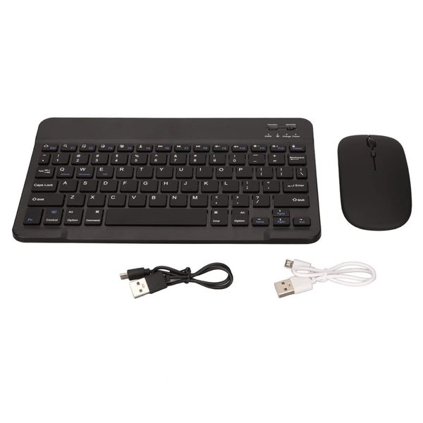 10 Inch Black Keyboard Mouse Combo, 2.4G Dual Mode Rechargeable Wireless Keyboard Mouse, Portable Bluetooth Keyboard Mouse Set for Tablet, Smartphone, Laptop