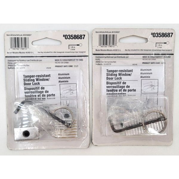 Gatehouse Tamper Resistant Aluminum Sliding Window Locks 0358687 2 Pk. Lot of 2