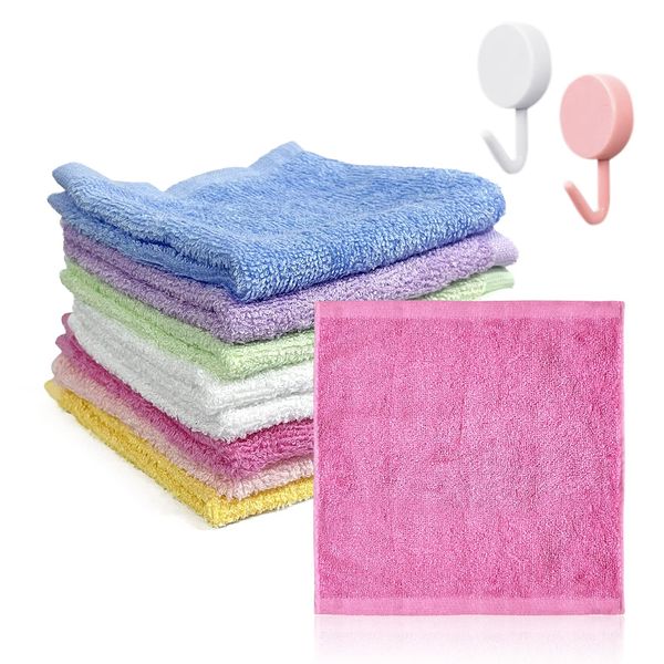 8 pcs flannel face cloth ,with 2 hooks, baby washcloth, super soft face wash cloth, bamboo fiber towel, reusable facial cleansing cloth. use for baby, children, adults beauty, etc (10*10 inch)