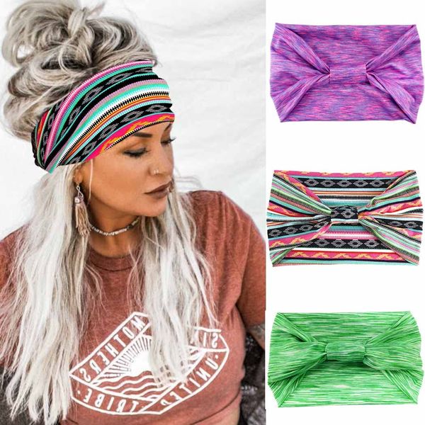 YBSHIN Boho Wide Headbands Stripe Hair Bands Knoted Turban Headband Stretch Headscarfs Twist Headwraps Sweatbands Hair Wears Cloth Elastic Floral Printed Head Bands for Women and Girls 3PCS (Set 1)