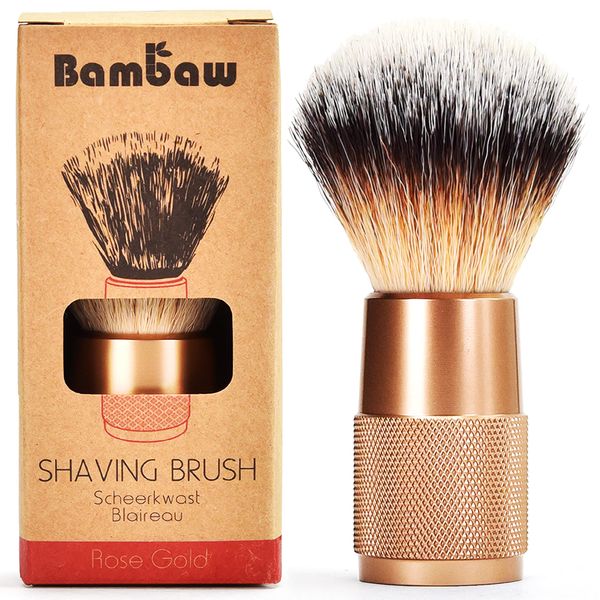 Synthetic Shaving Brush | Rose Gold | Vegan Shaving Brush | Shave Brush for Ingrown Hair Solution | Zero Waste men and women's manual shaving| Lather Mens and Womens Shaving Foam | Bambaw