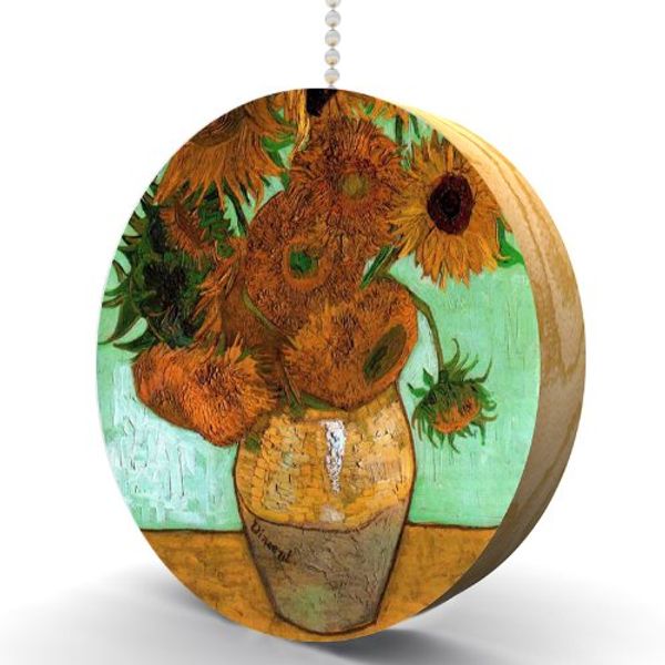Van Gogh Twelve Sunflowers Hardwood Oak Fan/Light Pull