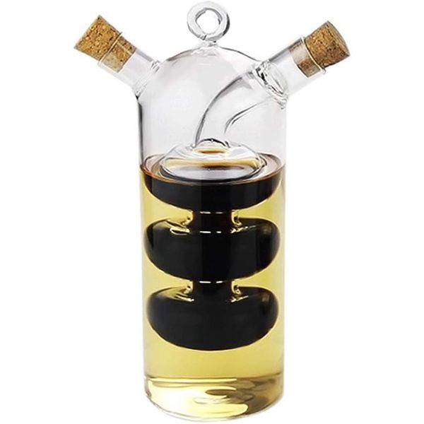 WINAKUI Olive Oil and Vinegar Dispenser Cruet Bottles, 2 in 1 Transparent Glass