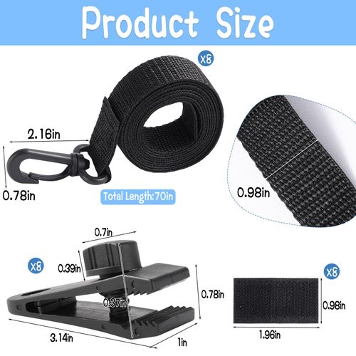 24 Pcs Upgraded Pool Solar Cover Reel Attachment Kit, 8 Solar Cover Reel Blanket Straps with Hooks 8 Touch Fastener and 8 Clips Inground Swimming Pool Solar Cover Straps for Swimming Pool Cover Clips