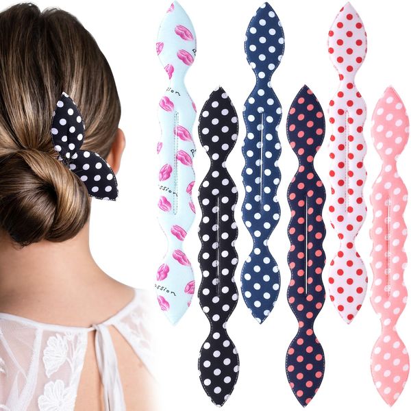 CustomyLife 6pcs Deft Hair Bun Makers Flexible Twister Hair Bun Polka Dot Donut Bun Quick Lazy French Hair Curler Accessories for Women Girls