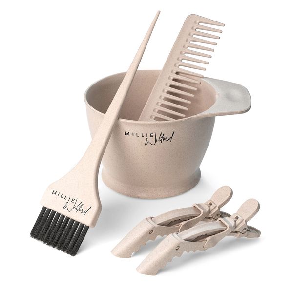 Millie Wilford, Hair Dye Bowl and Brush Set, Tool Kit for Home Hair Colouring and Root Touch-up, Recycled Plant Fibre (5 piece)