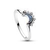 Pandora Moments Sterling Silver Celestial Moon Ring with Midnight Blue Crystal and Clear Cubic Zirconia, 50, Metal, Cubic Zirconia