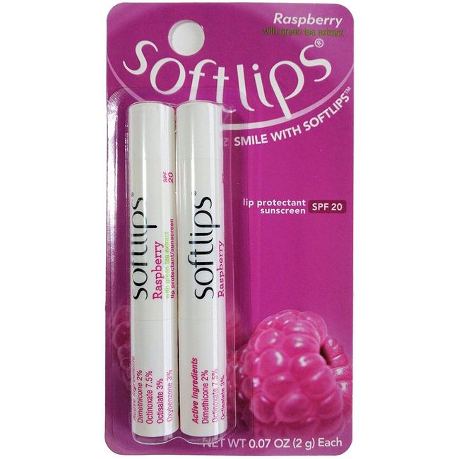 6 Twin-Packs Softlips Lip Protectant Balm, Sunscreen SPF 20, Raspberry