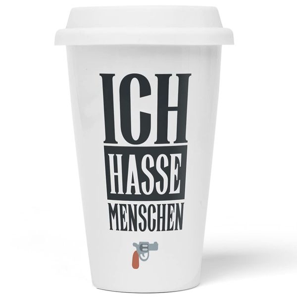JUNIWORDS To-Go Becher mit Deckel, Ich hasse Menschen