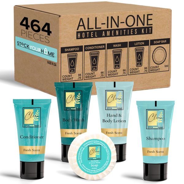 484 Piece All in One Hotel Amenities Kit, Includes Hotel Soap, Shampoo, Conditioner, Body Wash, and Bar Soap, Bulk Hotel Toiletries and Supplies for Guests, Mini Shampoo and Conditioner Sets Bulk Pack