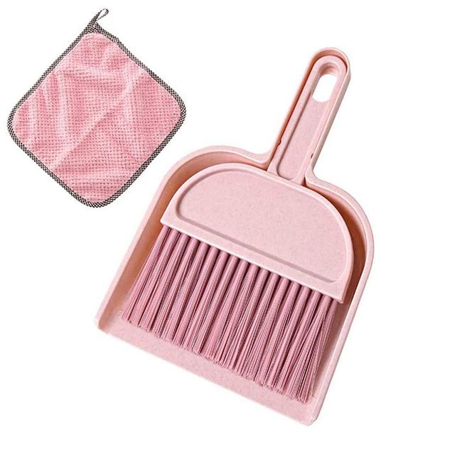 meioro Mini Broom Dustpan Set with Fine Fiber Cloth Dust Pan and Brush Set, Broom Dustpan and Brush Set, Multi-functional, Table Hawkes, Keyboard Hawkes, Dusting, Water & Dust Cleaning, Plastic Dustpan, Compact Type, Fun to Clean, Comfortable for Home Cle