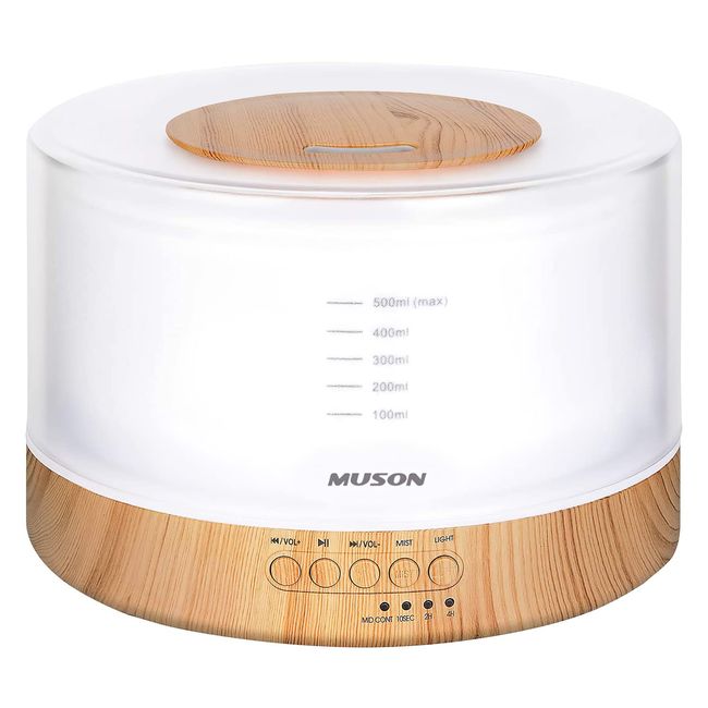 Muson Aroma Diffuser, Ultrasonic Humidifier, Ultra Quiet, 16.9 fl oz (500 ml), Large Capacity, Timer, Prevents Empty Firing, Built-in Healing Music, Sleep Goods, Night Light, Bedside Lamp, Light Bulb Color/Brightness Adjustable, Dry/Pollen Disease Prevent