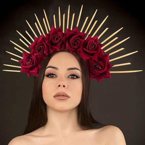 BARTOSI Halo Crown Mexican Flower Headband Spiked Crown Goddess Headpiece Mary Halo Crown Halloween Party Cosplay Costume Headwear for Women