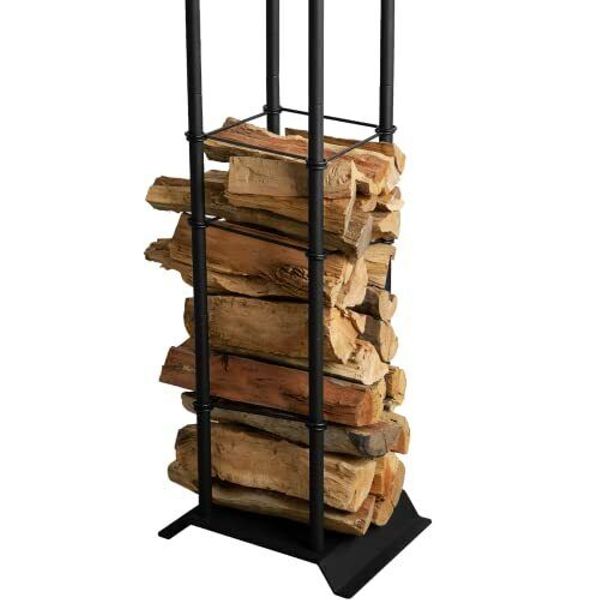 Industrial Fireplace Log Holder Tower, Frame Indoor Outdoor Log Holder, Heavy