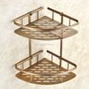 Bathroom Brass Wall Hanging Storage Shower Basket Double Shelf Towel Hook Rack