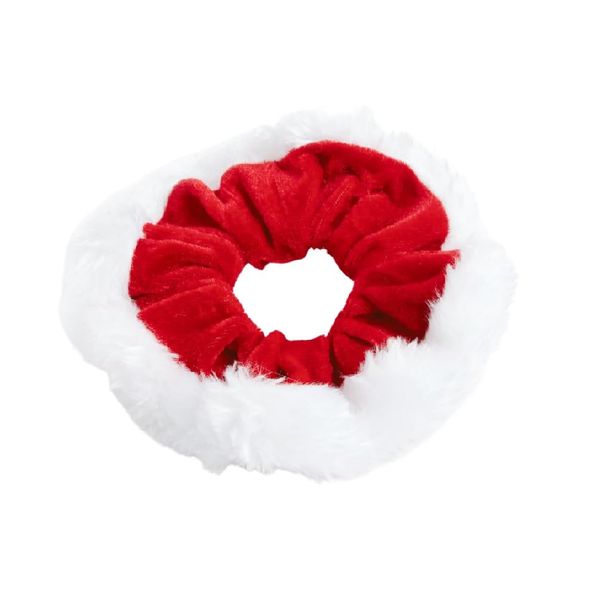 Oversized Christmas Red Velvet Feel Scrunchie With Fluffy White Trim.