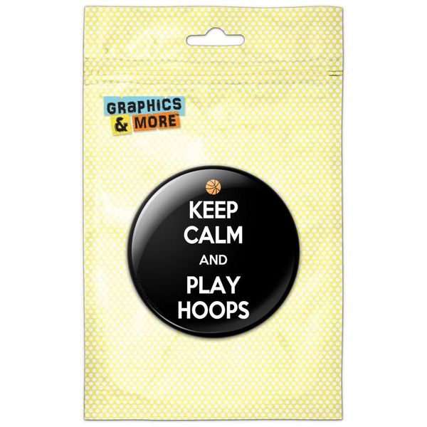 Keep Calm And Play Hoops Basketball Kitchen Refrigerator Locker Button Magnet - 3 Inch Diameter