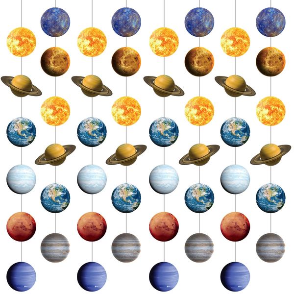 Cindeer 8 Pieces Space Hanging Decorations Solar System Planets Paper Garlands Outer Space Party Streamers Banner for Boys Girls Kids Space Themed Birthday Party Ceiling Wall Door Decor Supplies