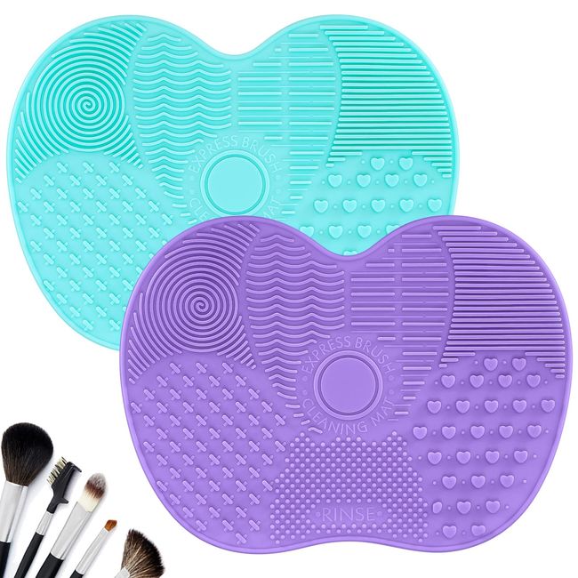 2 Stk Silikon Make Up Pinsel Reinigungsmatte, Makeup Pinsel Reiniger Matten, Kosmetische Reinigungspads, Tragbares Waschwerkzeug mit Saugnapf für Make-up Kosmetische Pinsel