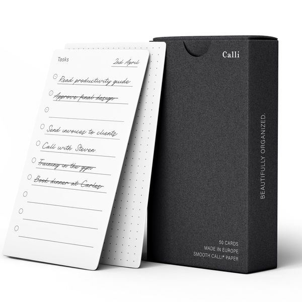 Calli® 50 Premium to-Do Cards Made from Uncoated 250g Paper (129 x 76mm) - Optimised for Ballpoint Pens - Daily Planner Notepad Checklist Productivity Organizer to Do Notebook to Do List Planner