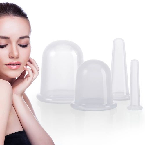 DazSpirit Cupping Silicone 4 Pieces, Cupping Glasses Silicone Massager Tools Set, Cupping Glass Cellulite Against Tension for Body and Face, Cupping Massage (Clear)