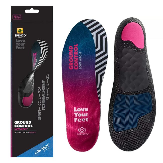 Spenco 22054 Ground Control, Low Arch (Flat Feet), Ergonomic Hard Orthodontic Insoles, Sports, Daily Life, Adjustable, Power Plate, Ground Reaction Gel, Padded, Unisex, S Size 23.5 - 25.0 cm, Black/Purple