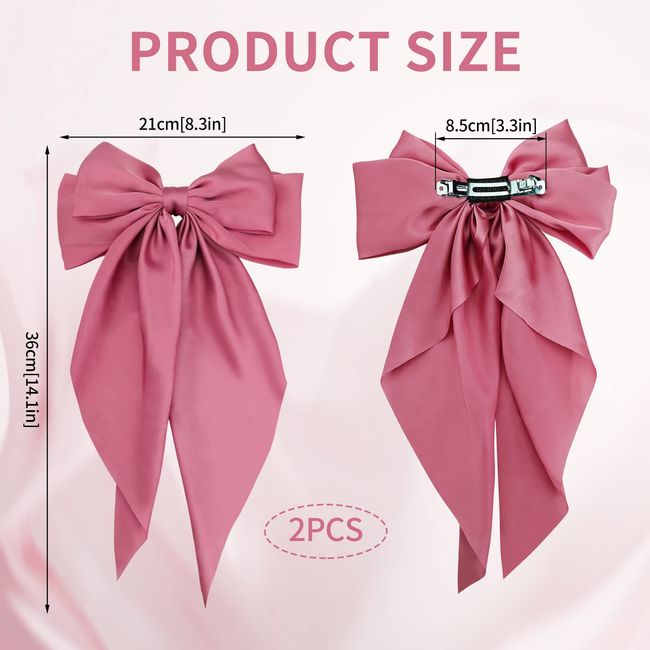 2PCS Silky Satin Hair Bows Pink Hair Ribbon Clips for women