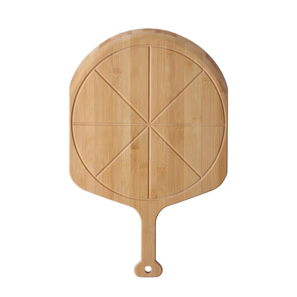 Fiery Chef 14” Bamboo Pizza Peel - Lightweight Smooth Wooden Pizza Paddle and Pizza Cutting Board with 8 Slice Grooves, Outdoor Pizza Oven Accessories, 21.6 Inch x 14 Inch