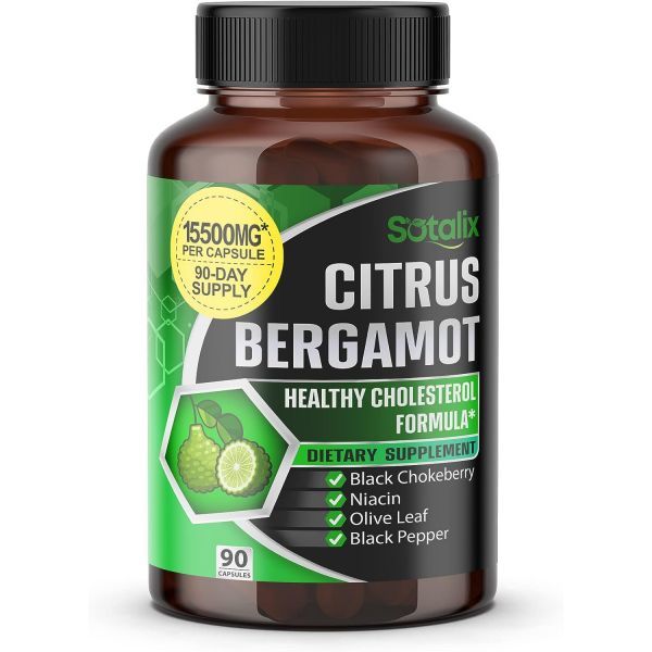 Premium Citrus Bergamot 15500 mg Organic Cholesterol Supplement with Niacin Black Chokeberry Olive L, 90 Count (Pack 1)