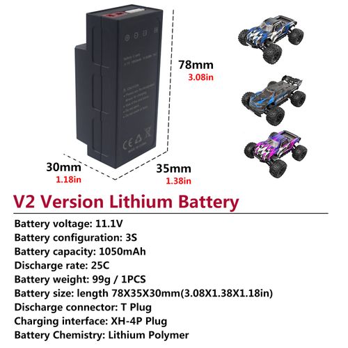 MOONZON 2PCS 11.1V 1050mAh 3S Upgrade Lithium Battery & 2PCS USB Charging Cable for MJX H16 H16P H16E H16H H16DR H16SC H16BM HB17 H16GT HP161 JC16EP RCM029 H07 H17 HB17 Remote Control Car