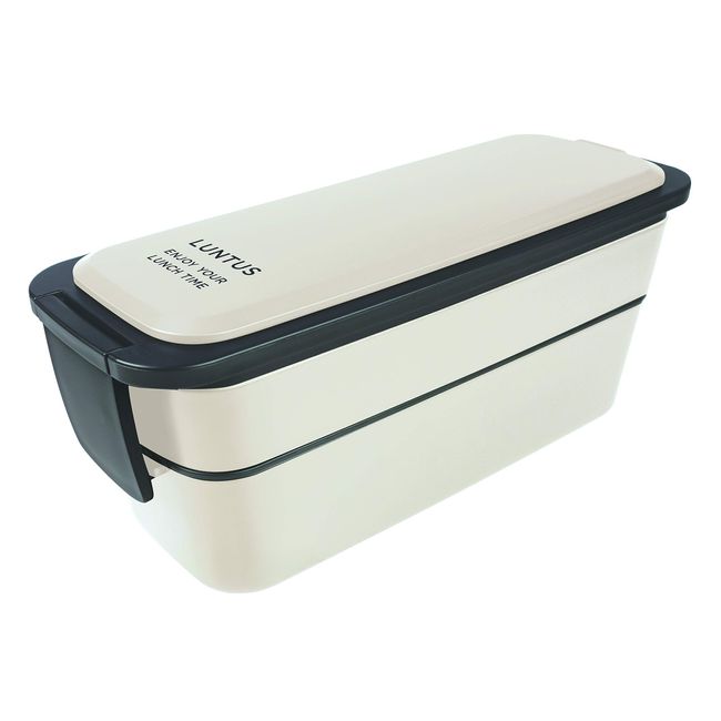 Asbel FC-T800 Lunch Box, Microwave and Dishwasher Safe, Juice Prevention, Lantus, FC-T800 (Includes Bag), 2 Tiers, Ag Antibacterial, Ivory